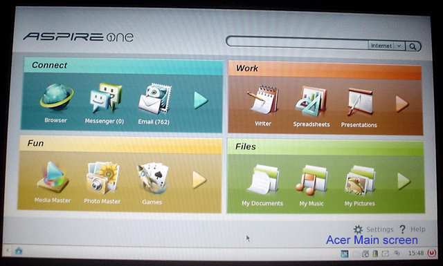 Acer Main screen