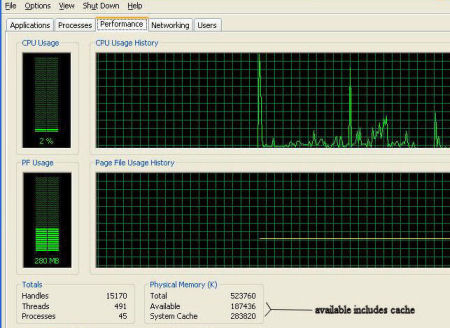 Memory use on and XP machine