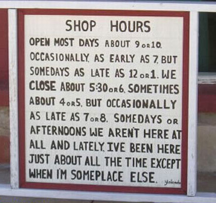 Precise shop hours